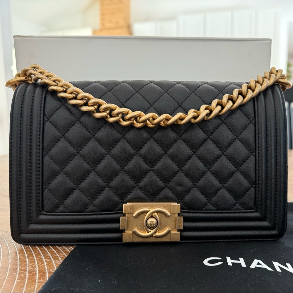 Chanel Medium Boy Bag, black lambskin with gold hardware